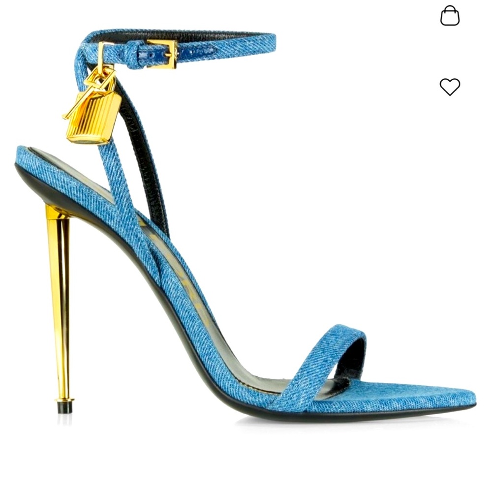 Tom Ford 105MM Denim Lock & Key Stiletto Sandals 7.5B